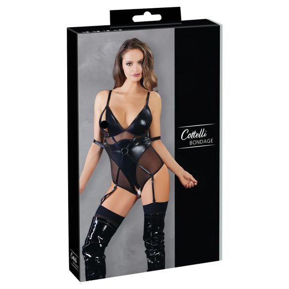 Cottelli Bondage - Spīdīgs ķermenis ar aproci (melns) - L