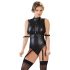 Cottelli Bondage - bezpiedurkņu spīdīgs bodijs un roku aproces (melns) - XL