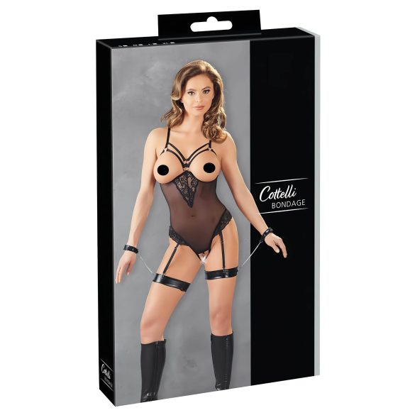 Cottelli Bondage – metāla gredzenkonstruktors un roku dzelži (melni)