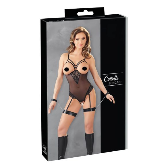 Cottelli Bondage – metāla gredzenkonstruktors un roku dzelži (melni) - XL