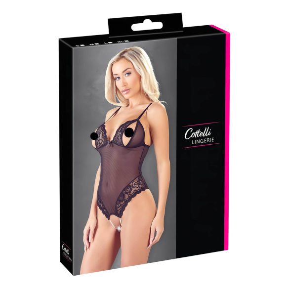 Cottelli - melnais atvērtais mežģīņu body ar pērlītēm - L