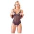 Cottelli - melnais atvērtais mežģīņu body ar pērlītēm - XL