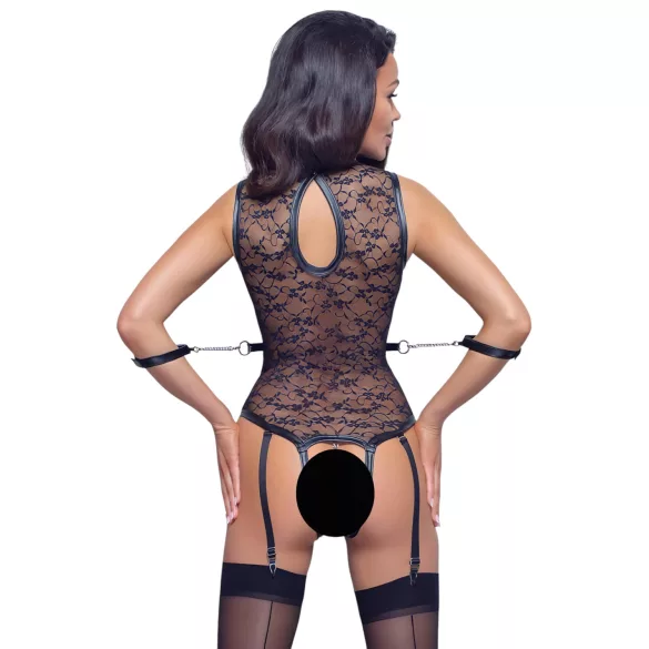 Cottelli Bondage - mežģīņu bodijs ar siksnām melns - M