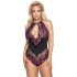 Cottelli Plus Size - ziedu bodijs (melna-violeta) - 4XL