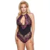 Cottelli plus size sieviešu mežģīņu bodijs melns/lillā - 4XL