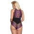 Cottelli Plus Size - ziedu bodijs (melna-violeta) - 4XL