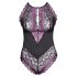 Cottelli Plus Size - ziedu bodijs (melna-violeta) - 4XL