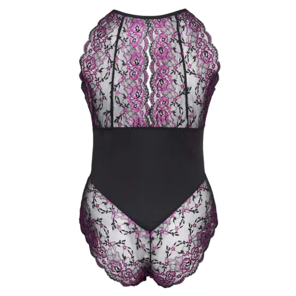 Cottelli plus size sieviešu mežģīņu bodijs melns/lillā - 4XL