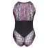 Cottelli Plus Size - ziedu bodijs (melna-violeta) - 4XL