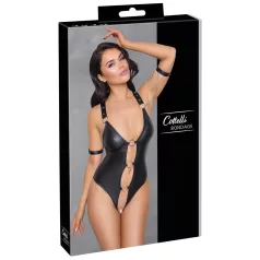   Cottelli Bondage - sieviešu atvērts bodijs ar gredzeniem spīdīgs melns