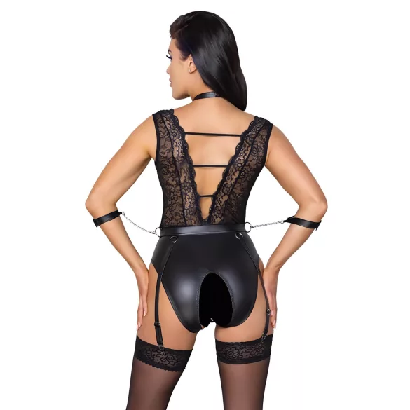 Cottelli Bondage - mežģīņu bodijs ar kakla siksnu melns