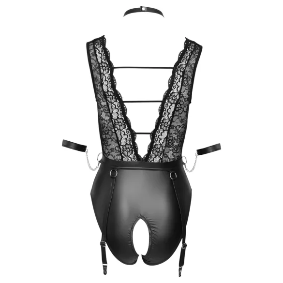 Cottelli Bondage - mežģīņu bodijs ar kakla siksnu melns - M