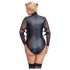 Cottelli Bondage Plus Size - mežģīņu piedurknes bodijs (melns)