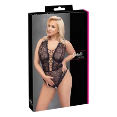   Cottelli Curves plus size caurspīdīgs rakstains bodijs melns