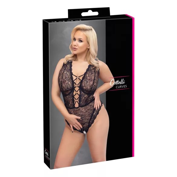 Cottelli Curves plus size caurspīdīgs rakstains bodijs melns