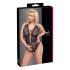 Cottelli Curves Plus Size - caurspīdīgs rakstains bodijs (melns)