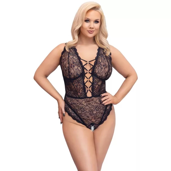 Cottelli Curves plus size caurspīdīgs rakstains bodijs melns