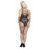 Cottelli Curves Plus Size - caurspīdīgs rakstains bodijs (melns)