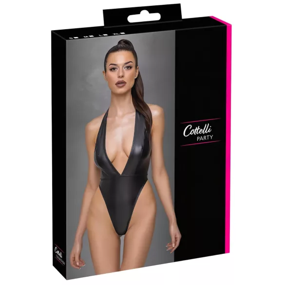 Cottelli Party - sieviešu spīdīgs bodijs ar kakla lenci melns - M