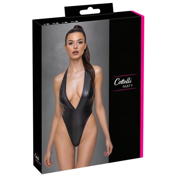 Cottelli Party - spīdošs, apkakles bodijs (melns) - XL