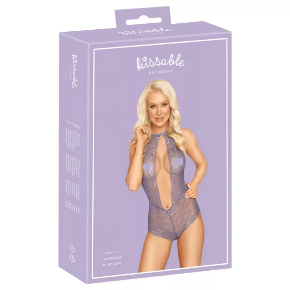 Kissable - sieviešu mežģīņu bodijs ar kakla siksnu violets
