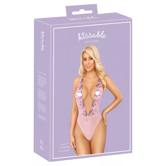 Kissable - sieviešu mežģīņu izšuvuma bodijs rozā - L/XL