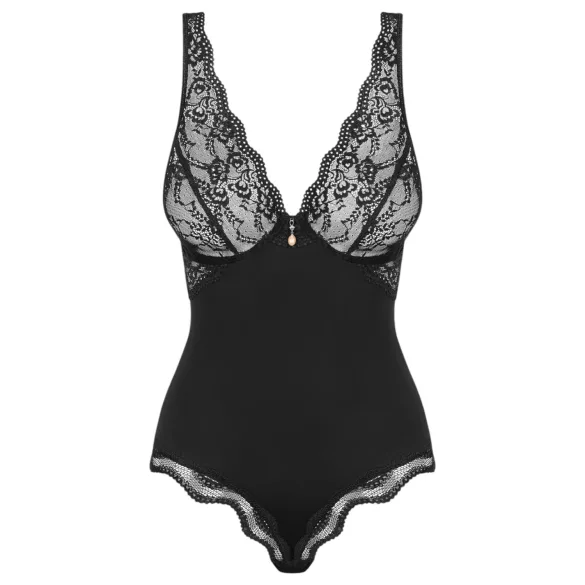 Obsessive Luvae - sieviešu bodijs ar caurspīdīgu krūšu daļu melns - L/XL