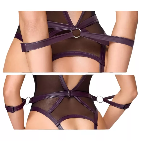 Cottelli Bondage - atvērts bodijs ar roku saitēm (melns) - L