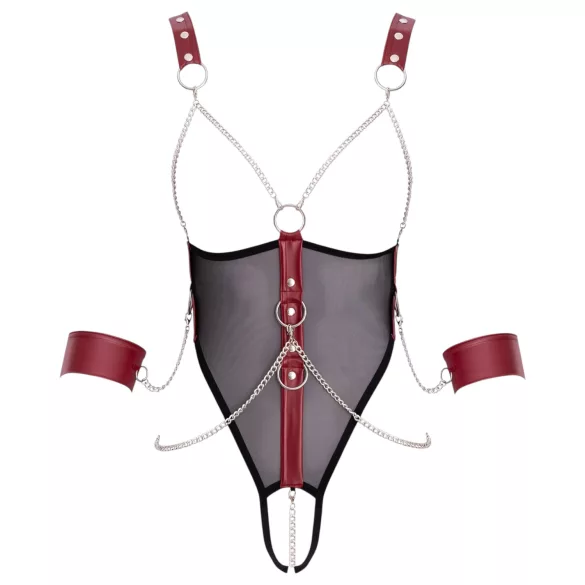 Cottelli Bondage - erotiskā sieviešu bodija ar ķēdi, melna - M