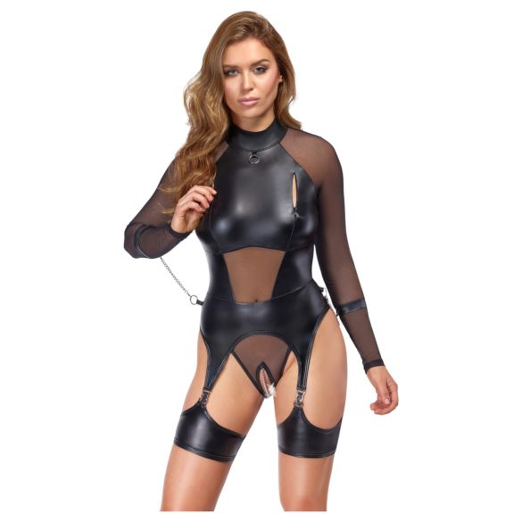 Cottelli Bondage - sieviešu caurspīdīgs tops ar roku dzelžiem melns - L