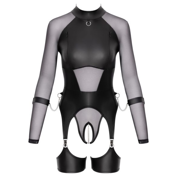 Cottelli Bondage - sieviešu caurspīdīgs tops ar roku dzelžiem melns - L