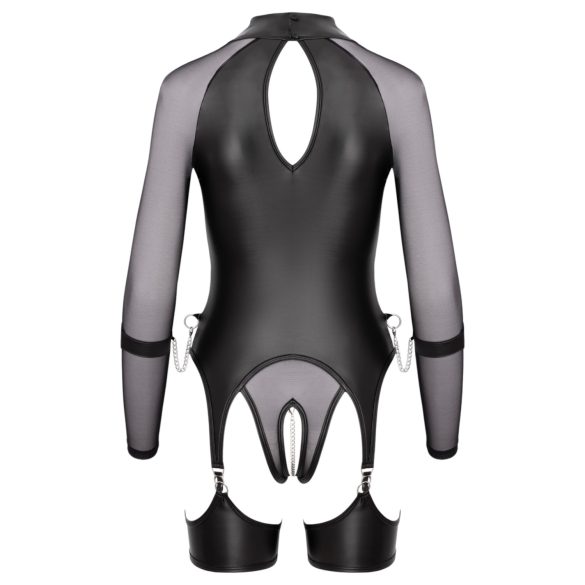 Cottelli Bondage - sieviešu caurspīdīgs tops ar roku dzelžiem melns - L