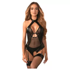   Obsessive Dominna - sieviešu caurspīdīgs spīdīgs bodijs melns - L/XL
