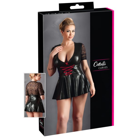 Cottelli Plus Size - Mirdzoša kleita ar sarkanu korseti (melna) - XXL