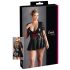 Cottelli Plus Size - Mirdzoša kleita ar sarkanu korseti (melna) - XXL