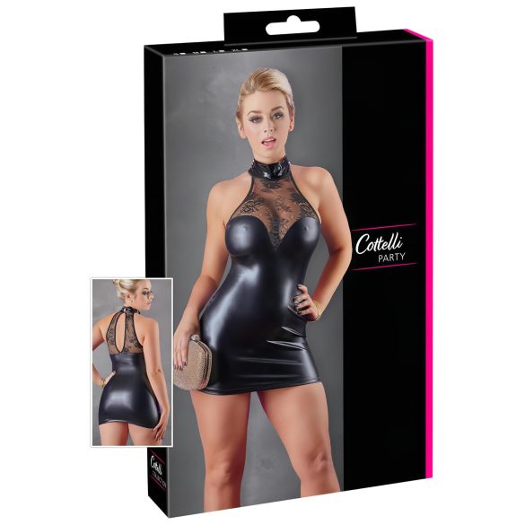 Cottelli - mežģīņu spožā mini kleita ar kaklasiksnu (melna)