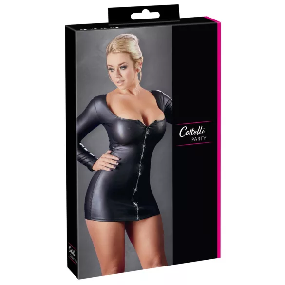 Cottelli - sieviešu mini kleita ar rāvējslēdzēju un rhinestones melna