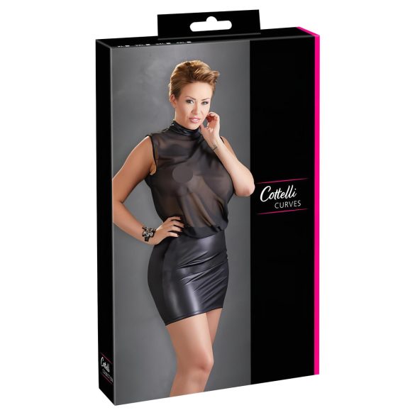 Cottelli Plus Size - spīdīga šifona kleita (melna) - 3XL