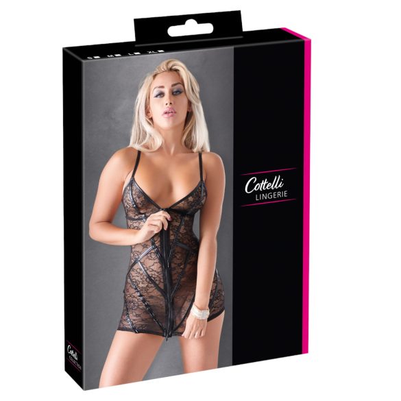 Cottelli - spīdīga svītraina mežģīņu kleita (melna) - XL