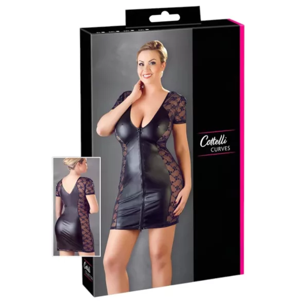 Cottelli plus size sieviešu mežģīņu kleita ar lentīti melna - 4XL