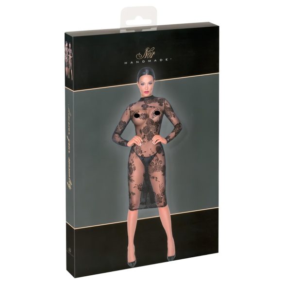 Noir - caurspīdīga ziedu kleita, garas piedurknes (melna) - M