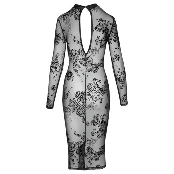 Noir - caurspīdīga ziedu kleita, garas piedurknes (melna) - M