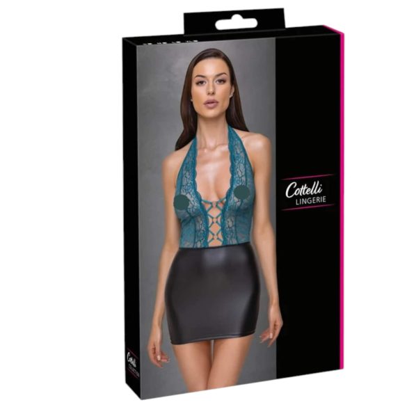 Cottelli - mežģīņu korsetes spīdoša kleita (melna-zaļa)