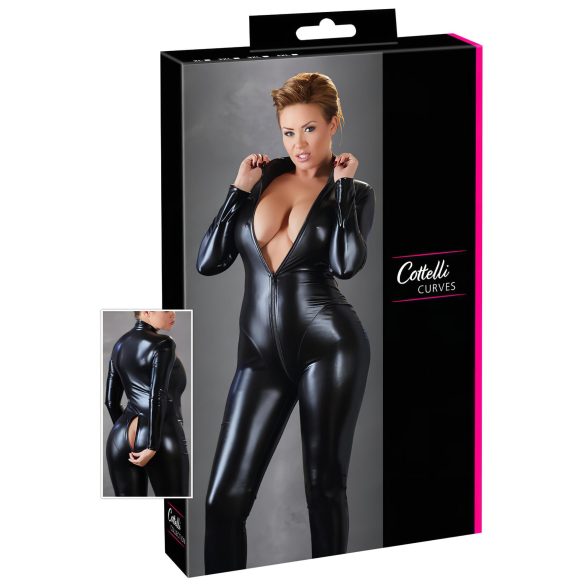Cottelli Plus Size - spīdīgs ilgārmu ballītes tērps (melns) - 4XL
