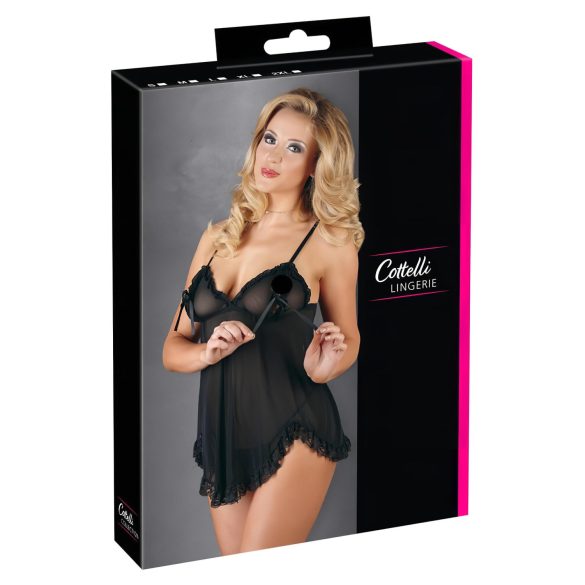 Cottelli - Viegla, mežģīņota babydoll (melna) - L