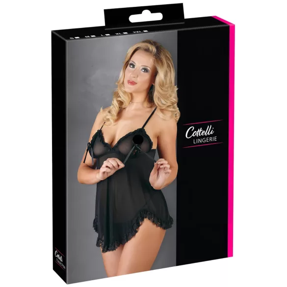 Cottelli - sieviešu babydoll naktskrekls ar volāniem melns - XL
