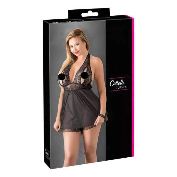 Cottelli plus size babydoll ar mežģīnēm melns