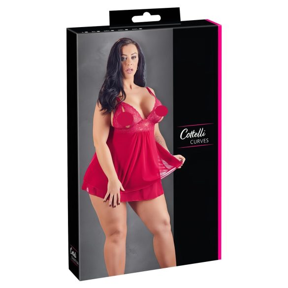 Cottelli Plus Size - mežģīņu gaisīgais babydolls (sarkans) - 3XL