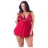 Cottelli Plus Size - mežģīņu gaisīgais babydolls (sarkans) - 3XL