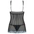 Obsessive Amanta - izšūts babydoll un stringbiksītes (melna-tirkīza)